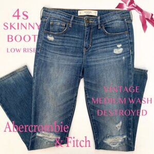 Abercrombie & Fitch Vintage Medium Wash Destroyed Skinny Boot Low Rise Size 4s